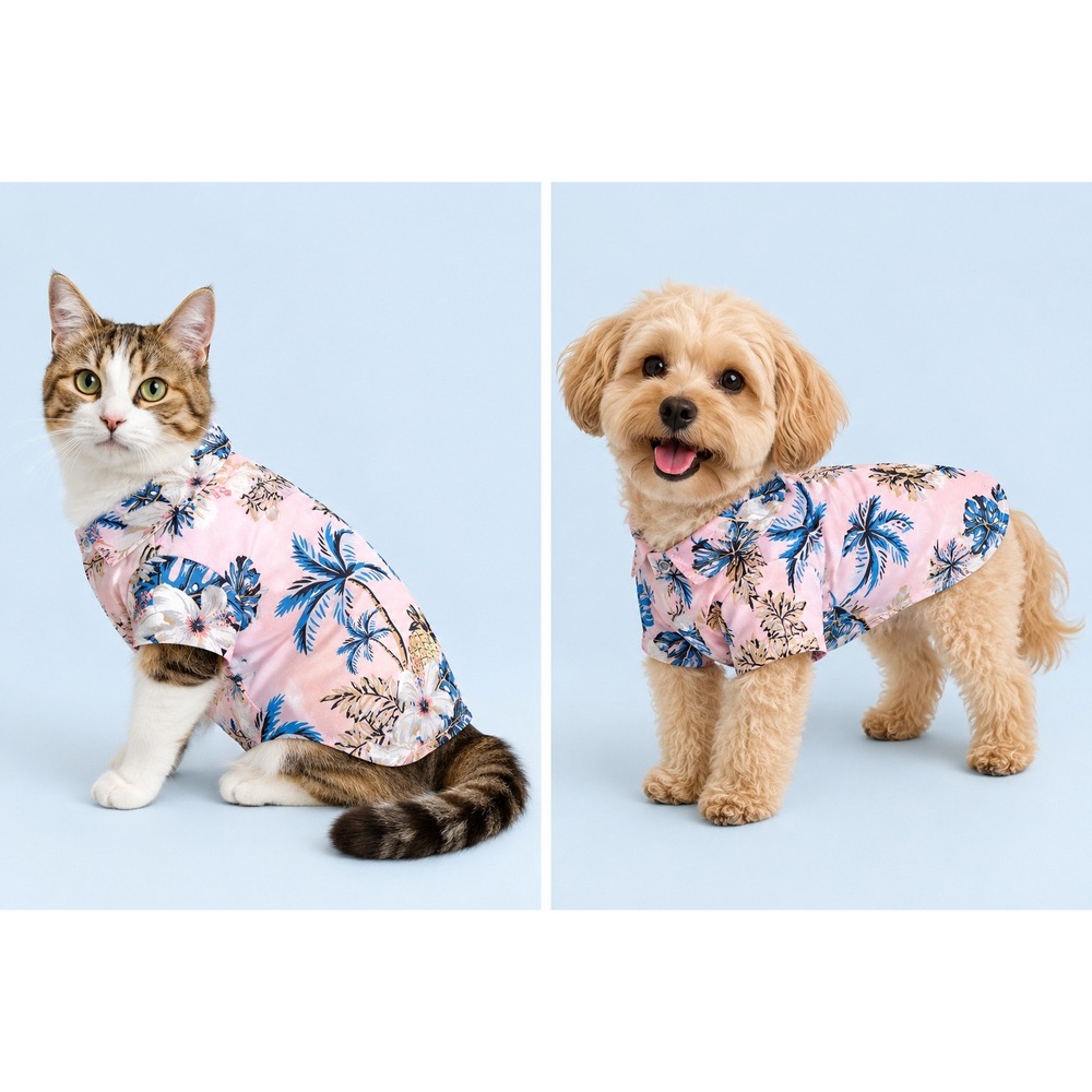 Pink Tropical Palm Tree Floral Pet Hawaiian Shirt Small‎ Dog Cat Snap Closure